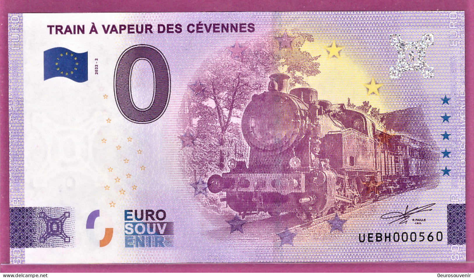 0-Euro UEBH 2022-2 TRAIN A VAPEUR DES CEVENNES - Essais Privés / Non-officiels