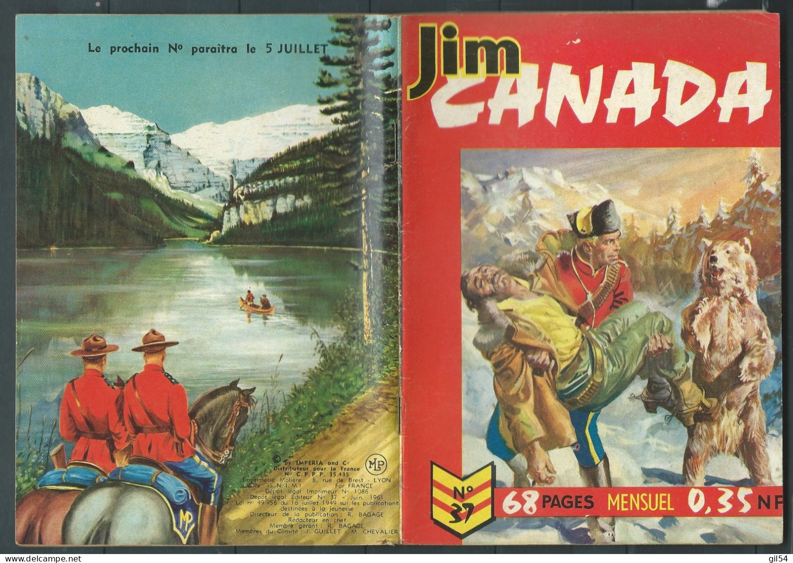 Jim Canada  N° 37 - Mensuel  " Toutes Les Chances Sauf Une    " - D.L.  Juin  1963  - Tex1005 - Kleine Formaat