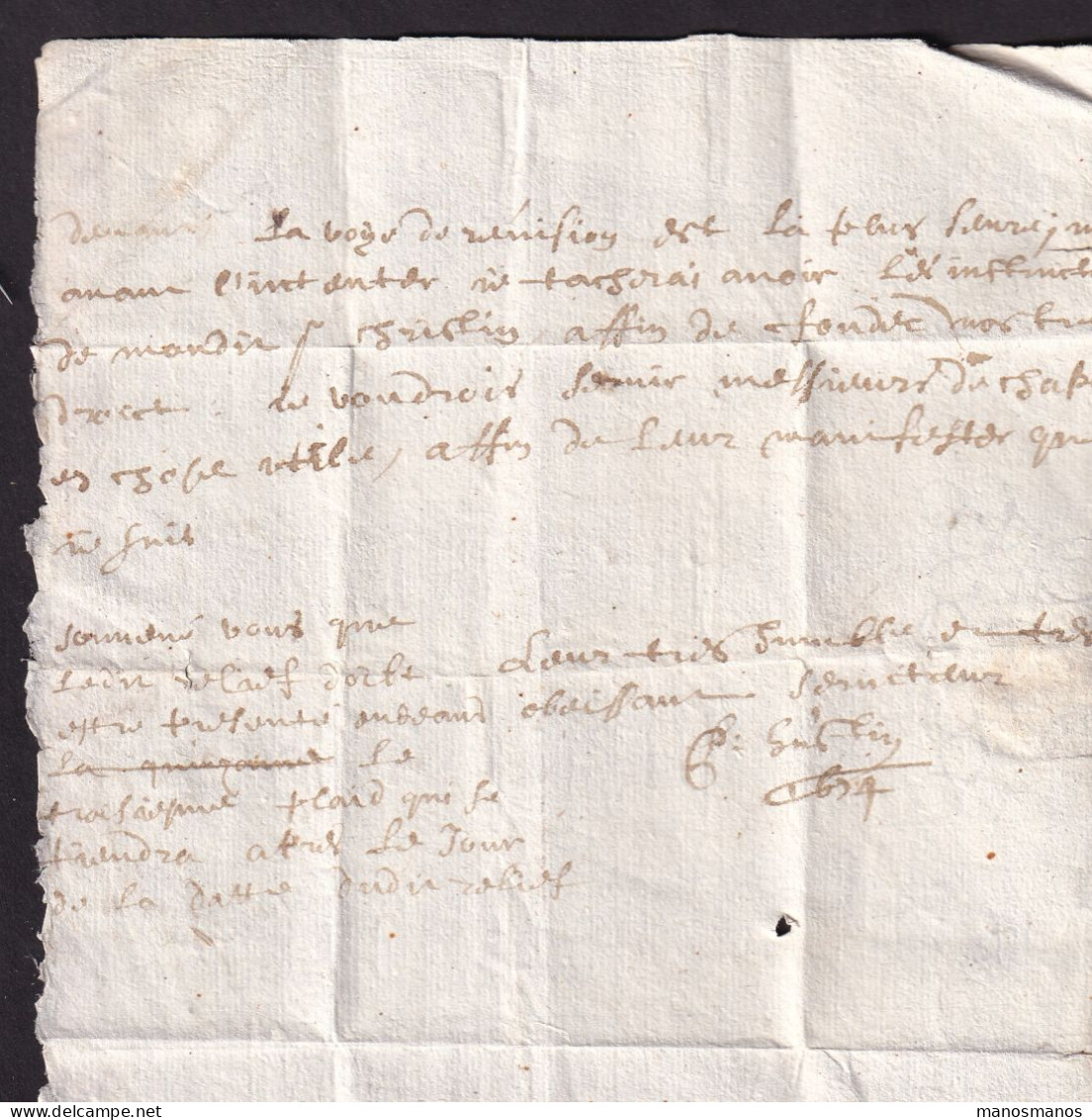 DDGG 054 - Incoming Mail - Lettre Précurseur BRUXELLES 1680 à VALLANCIENNES (VALENCIENNES) - Port à L'encre III Patars - ....-1700: Precursores