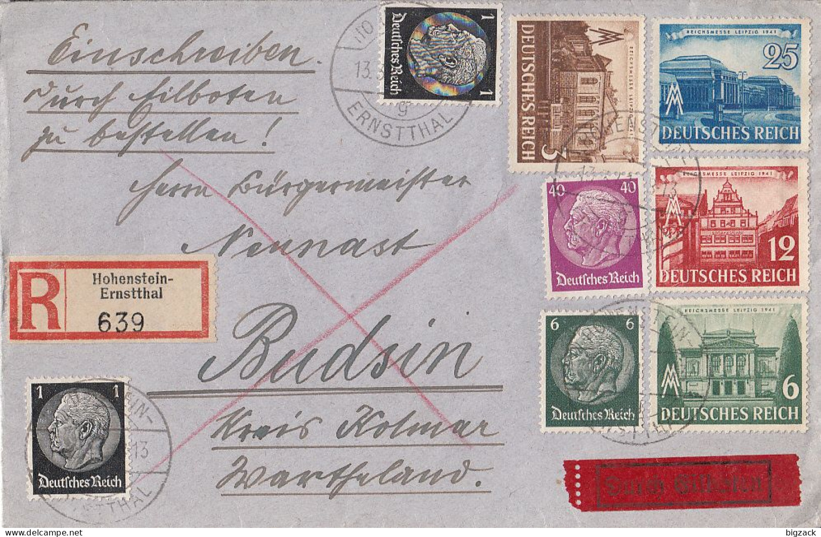 DR R-Brief Eilbote Mif Minr.2x 512,516,524,764-767 Hohenstein-Ernstthal Gel. Nach Budsin - Covers & Documents