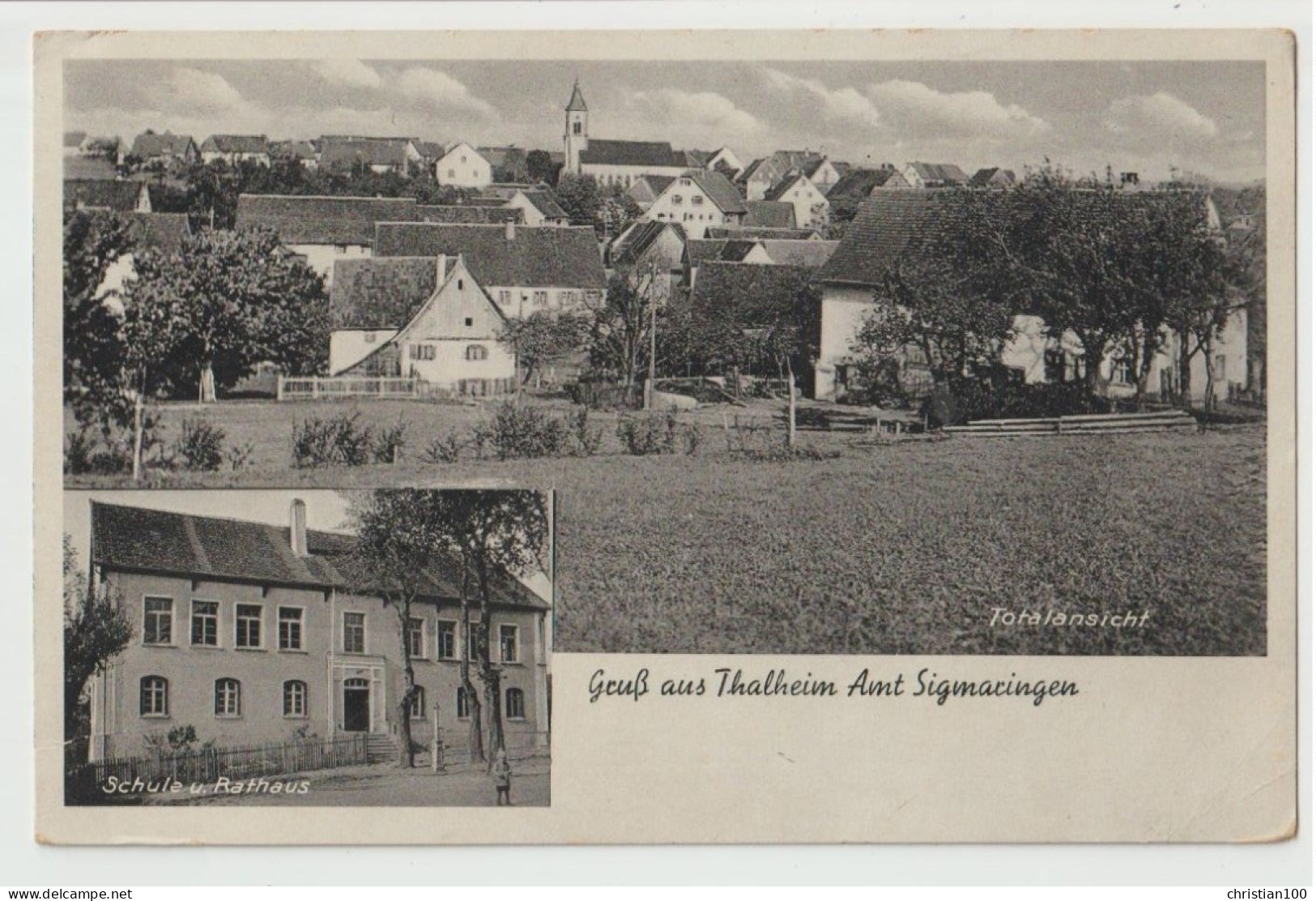 LEIBERTINGEN - GRUSS AUS THALHEIM - SINGMARINGEN - SCHULE U. RATHAUS - TOTALANSICHT - ECRITE 1941 - 2 SCANS - Autres & Non Classés