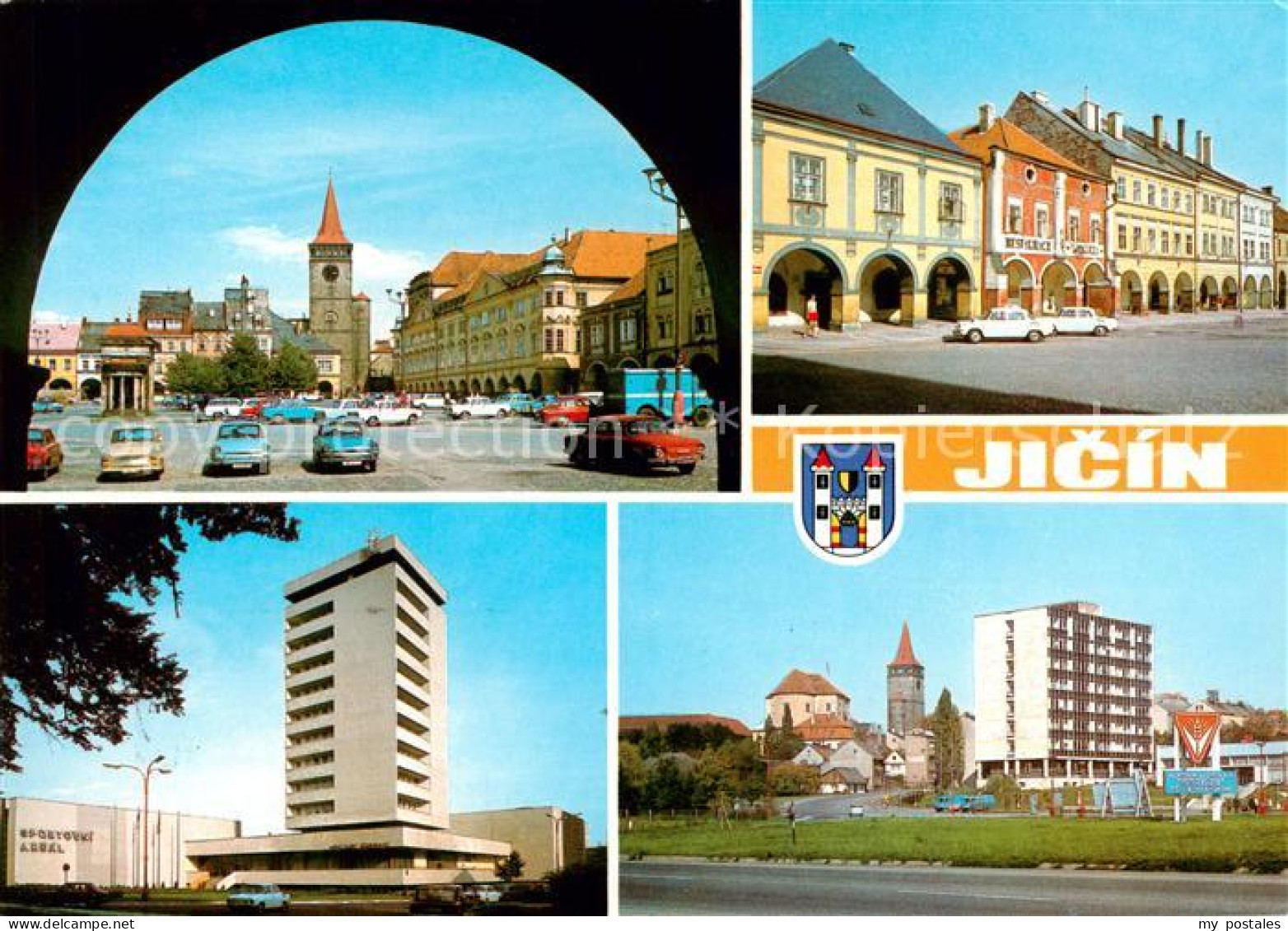 73789202 Jicin CZ Gottwaldplatz Schloss Tor Historische Haeuser Hotel Gebaeude  - República Checa