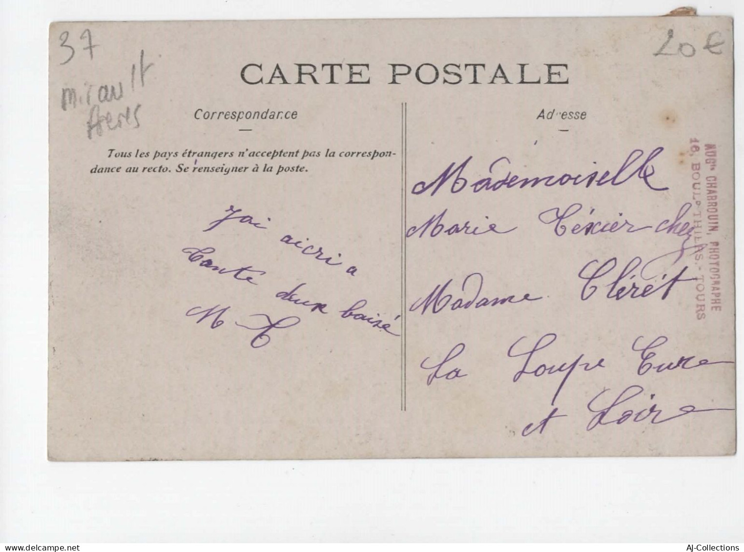 AJC - Carte Photo Char MIRAULT Freres, Photographe Charrouin 16 Bd Thiers à Tours - Tours