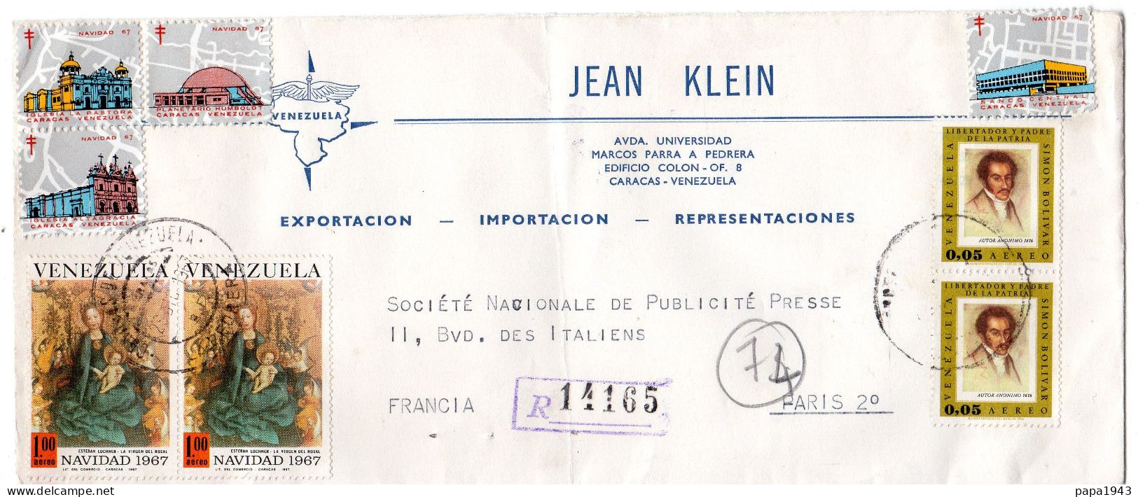 1968  Recommandé CARACAS  " Jean KLEIN Exportation " - Venezuela