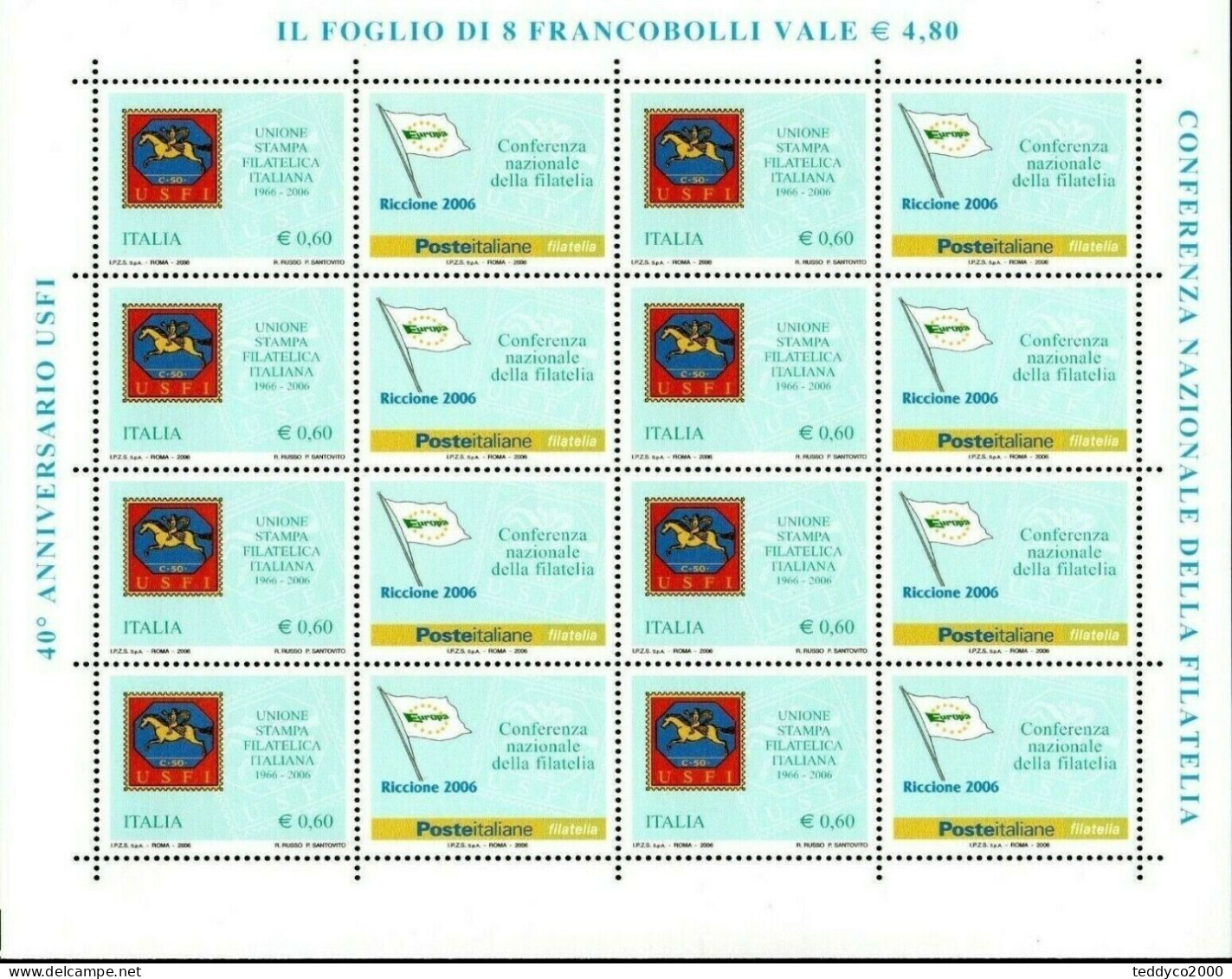 2006 ITALIA MINIFOGLIO FRANCOBOLLI " ANNIVERSARIO USFI " - 2001-10: Mint/hinged