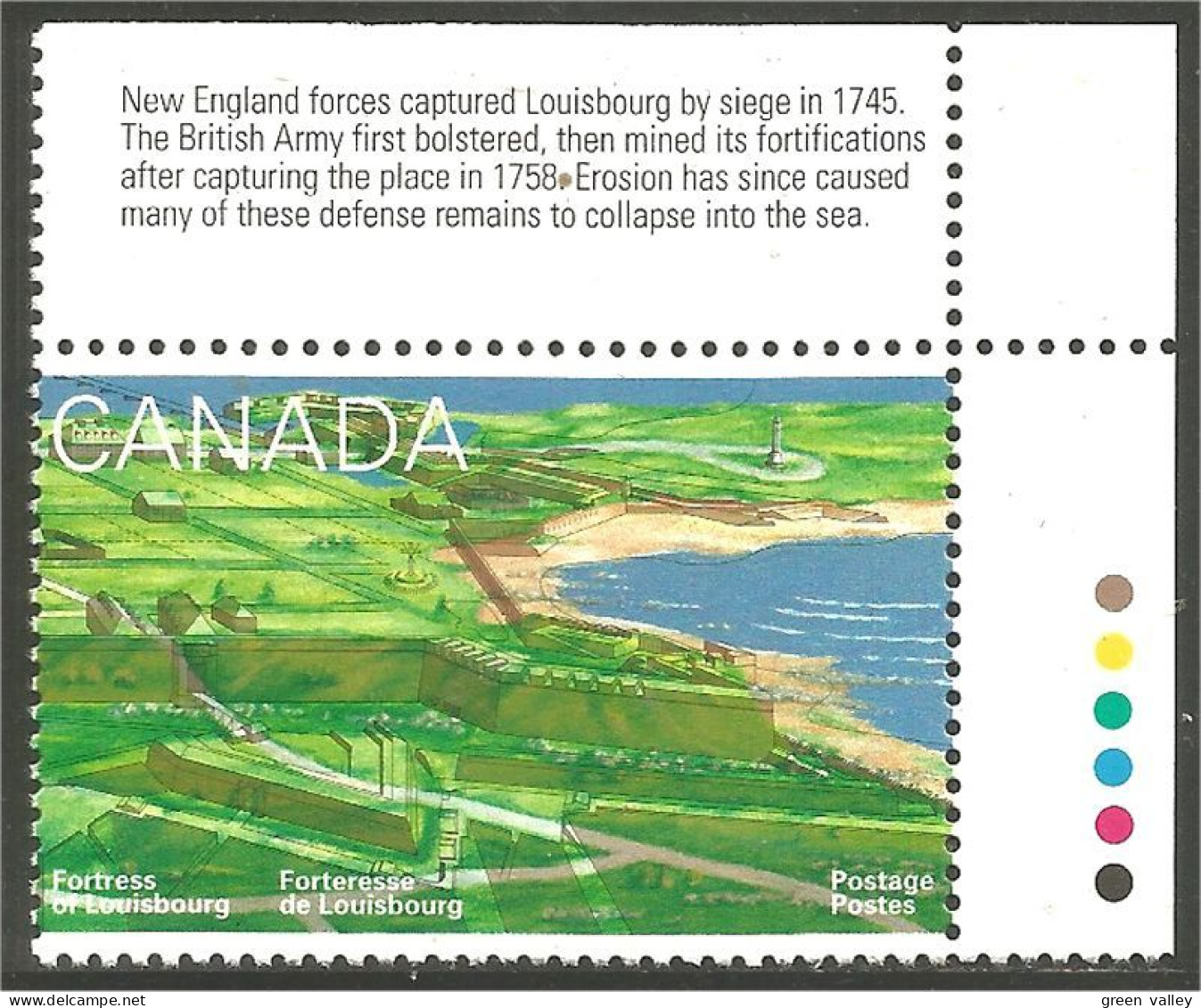 Canada Forteresse Louisbourg Fortifications Marge Couleurs English Margin MNH ** Neuf SC (C15-51turb) - Militaria