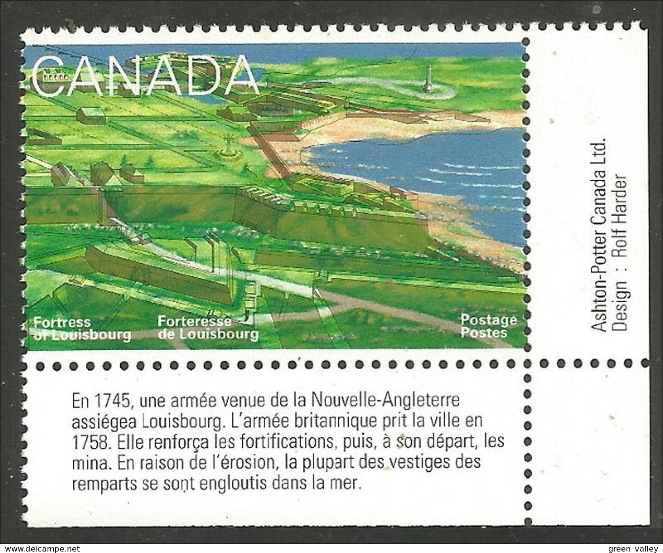 Canada Forteresse Louisbourg Fortifications Marge Label Français Margin MNH ** Neuf SC (C15-51tlrb) - Militaria