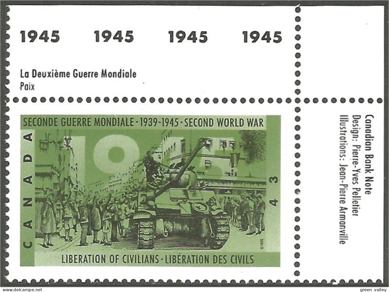 Canada Liberation Civils Civilians Tank Char Assaut Marge 1945 Margin MNH ** Neuf SC (C15-43tur) - Neufs