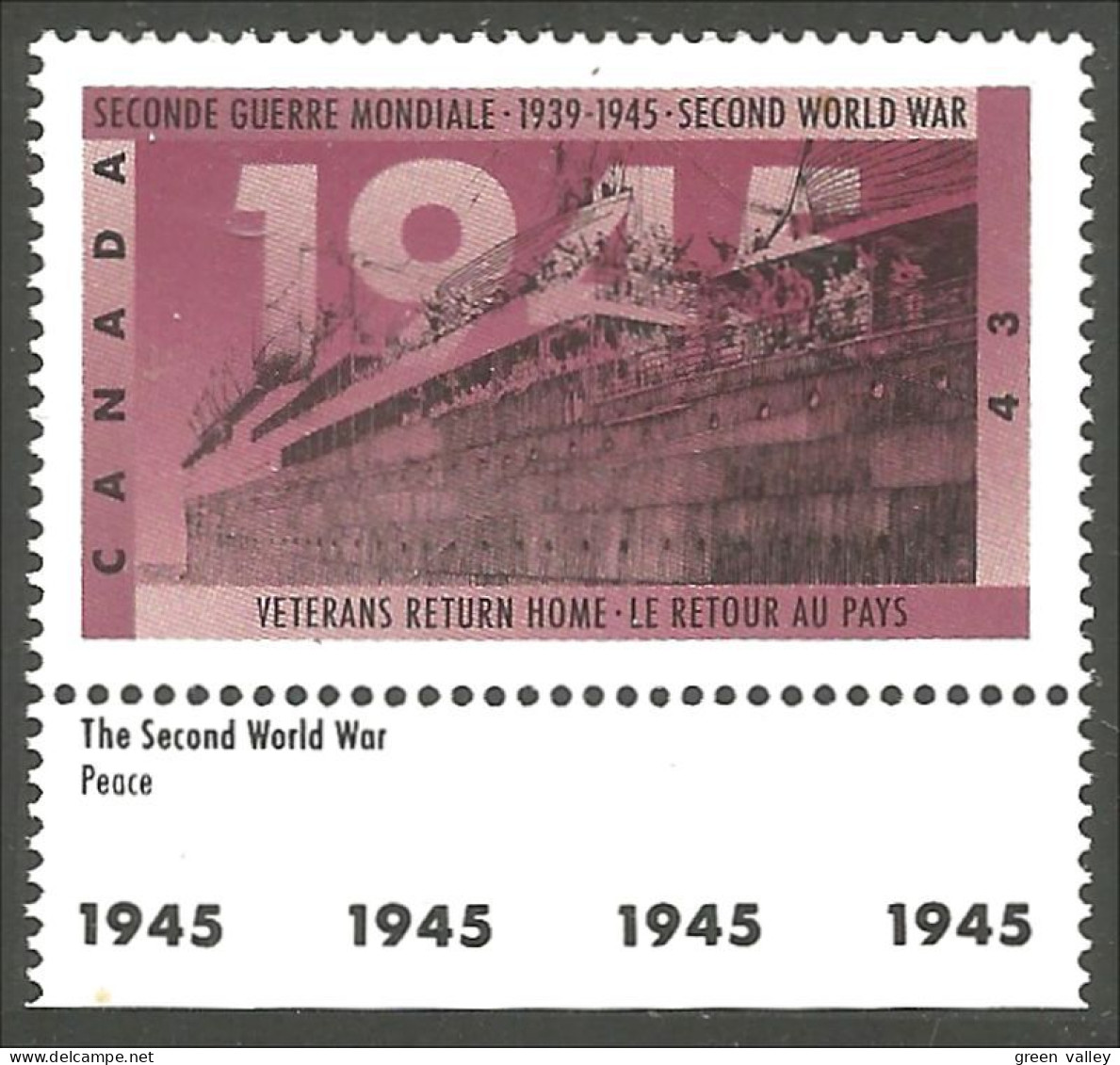 Canada Retour Au Pays Veterans Return Home Bateau Ship Boat Marge 1945 Margin MNH ** Neuf SC (C15-41date) - Nuevos