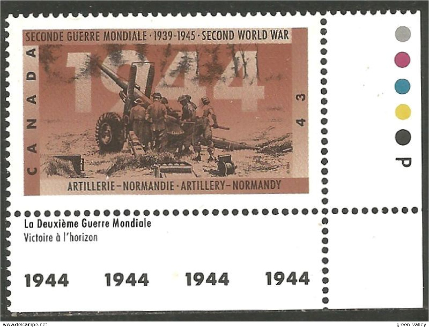 Canada 1944 Artillerie Artillery Marge 1944 Margin MNH ** Neuf SC (C15-38datec) - Nuevos