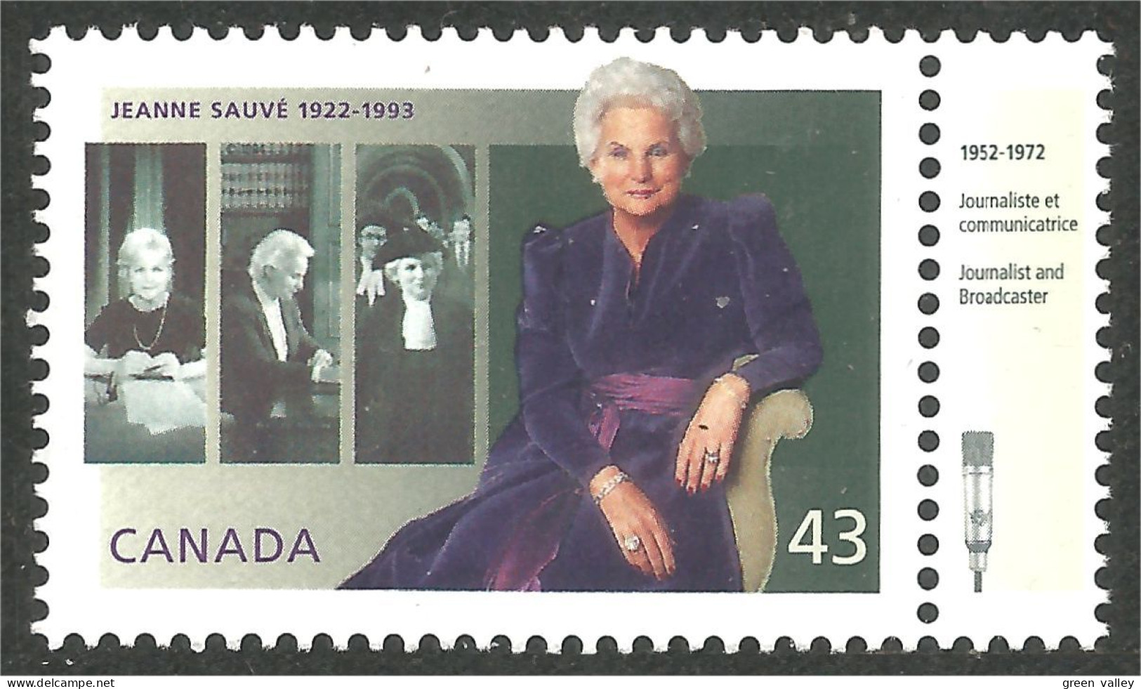 Canada Jeanne Sauvé Journaliste Broadcaster MNH ** Neuf SC (C15-09jc) - Unused Stamps