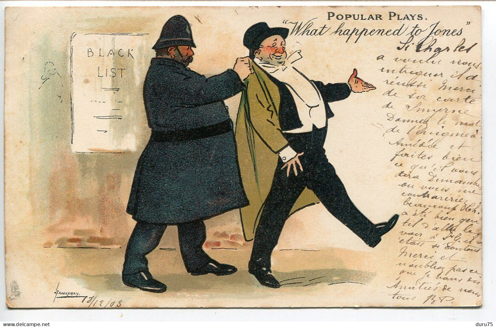 ANGLETERRE CPA 1903 * Illustrateur L. Tackeray POPULAR PLAYS Wath Happened To Jones Bobbie Et Homme Gai Luron Black List - Autres & Non Classés