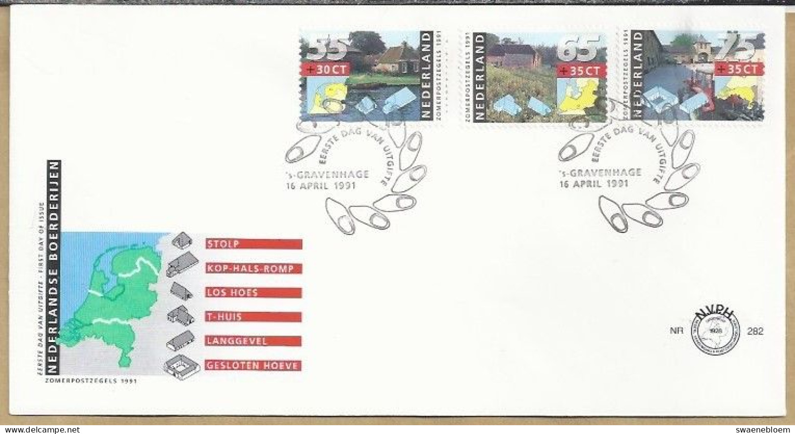 NL.- FDC. NVPH Nr. 282. EERSTE DAG VAN UITGIFTE. FIRST DAY OF ISSUE. 16-04-1991. ZOMERPOSTZEGELS. - FDC