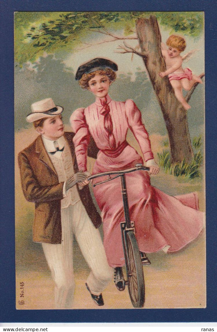 CPA Cyclisme Vélo Cycle Bicyclette Femme Woman Gaufée Embossed Non Circulée Angelot - Women