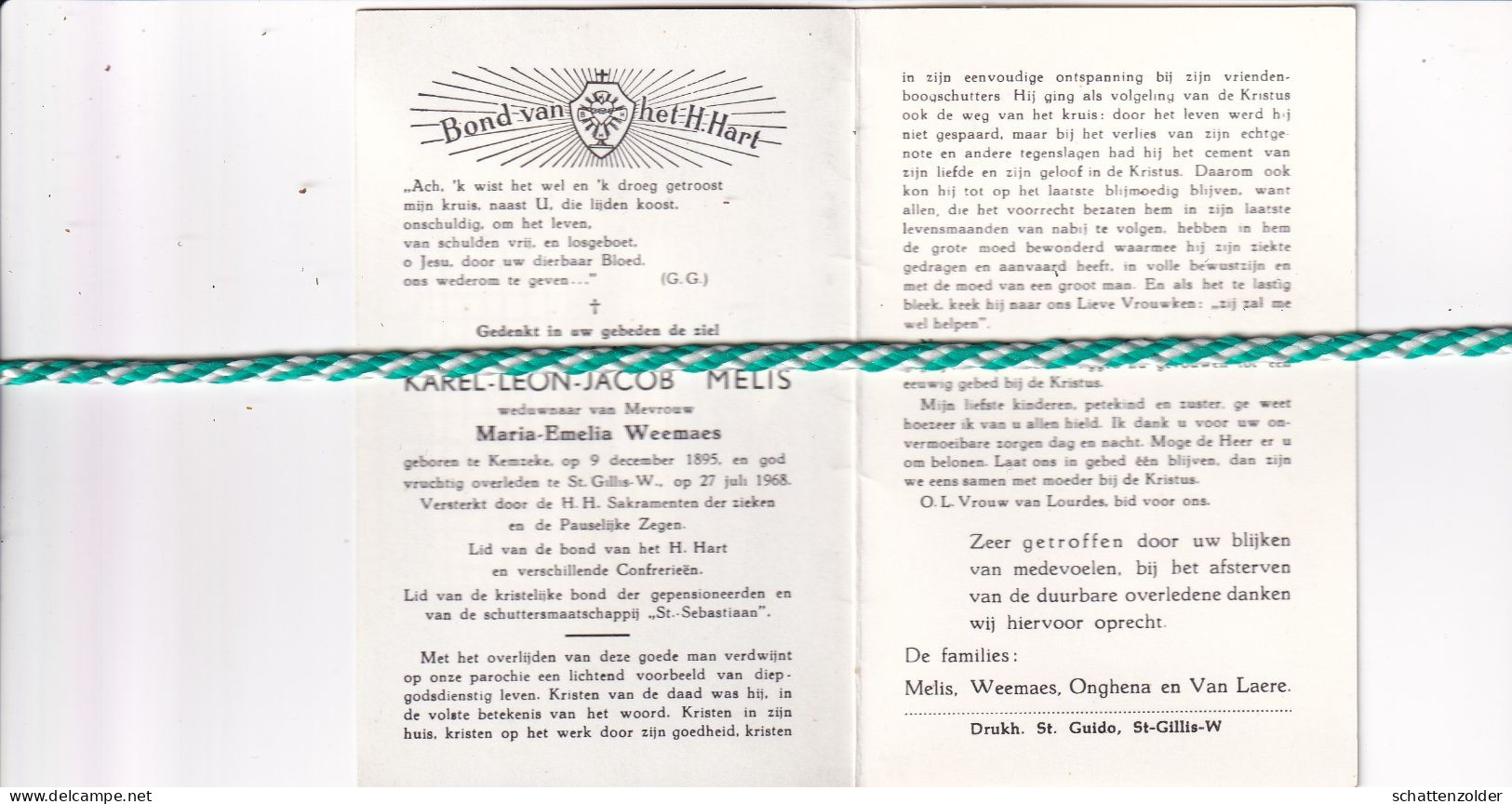 Karel Leon Jacob Melis-Weemaes, Kemzeke 1895; Sint-Gillis-Waas 1968 - Obituary Notices