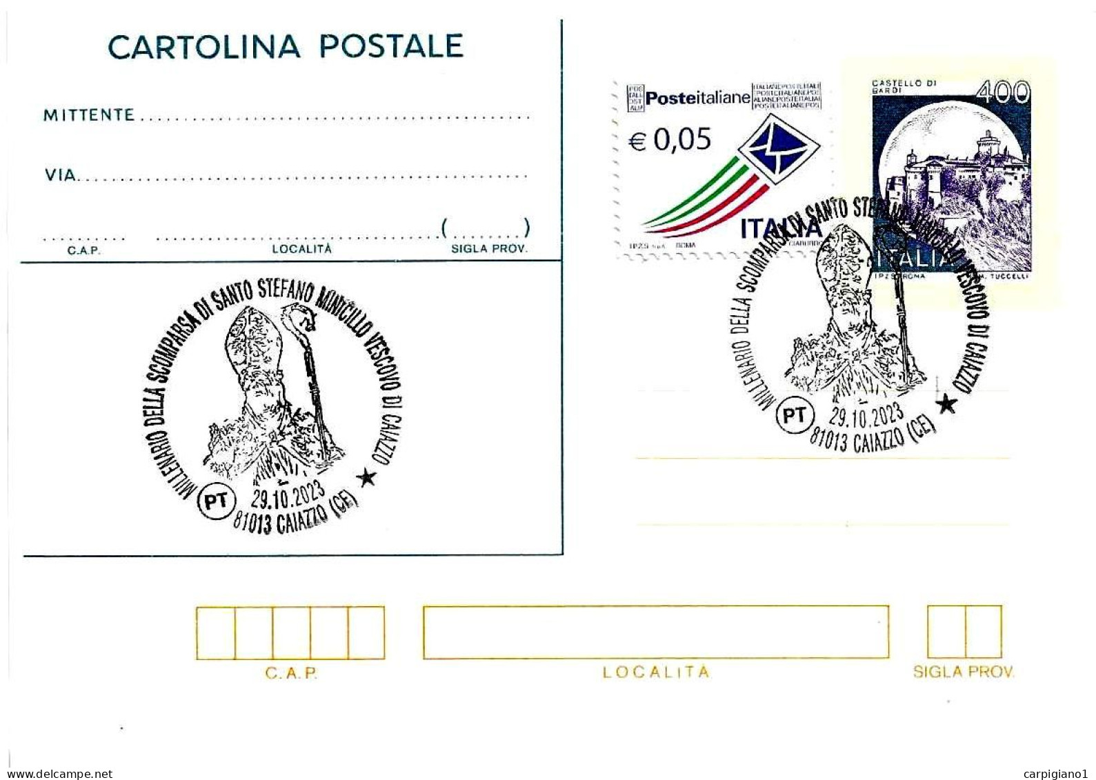 ITALIA ITALY - 2023 CAIAZZO (CE) 1000° Morte S. STEFANO MINICILLO Vescovo Su Cartolina Postale CP - 11325 - 2021-...: Marcofilie
