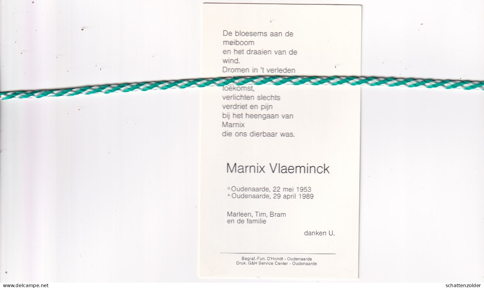 Marnix Vlaeminck, Oudenaarde 1953, 1989. Foto - Avvisi Di Necrologio