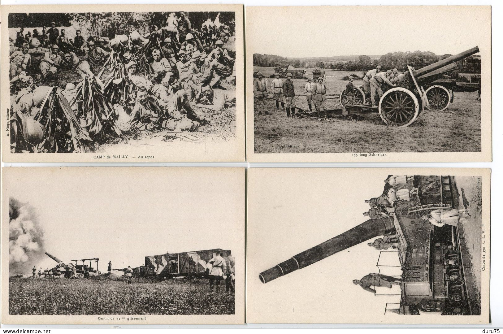 LOT 4 CP CAMP DE MAILLY * Au Repos / 155 Long Schneider / Canon De 32 Cm Glissement / Canon De 370 A.L.V.F. * Nieps Edi - Kasernen