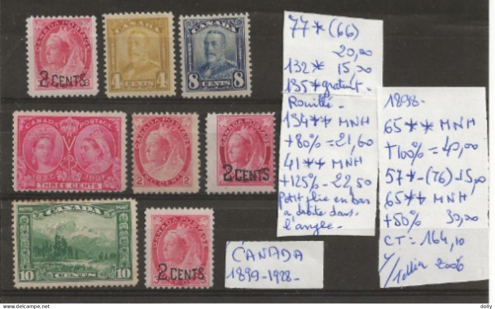 TIMBRE DU CANADA NEUF **/* DE 1898/1928   Nr VOIR SUR PAPIER AVEC TIMBRES COTE 164.10  € - Unused Stamps