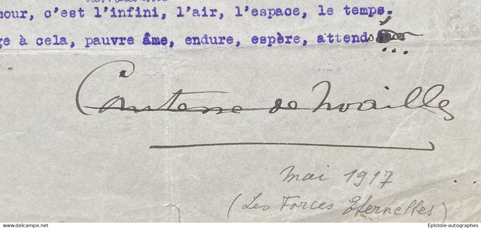 Anna De NOAILLES – Poème Signé Avec Corrections Autographes – « Pauvre âme, Tu Gémis… » 1917 - Schrijvers