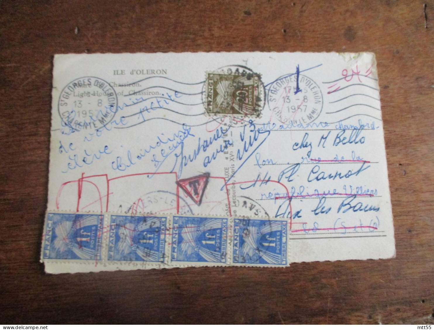 LETTRE TAXEE 5 TIMBRE GERBE GERBES BANDE DE 4 1 F  + 20 F - 1921-1960: Moderne