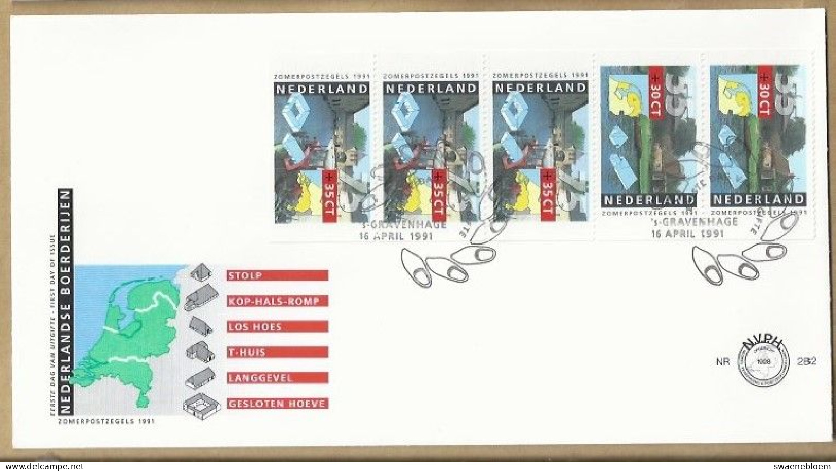 NL.- FDC. NVPH Nr. 282a. EERSTE DAG VAN UITGIFTE. FIRST DAY OF ISSUE. 16-04-1991. ZOMERPOSTZEGELS. - FDC