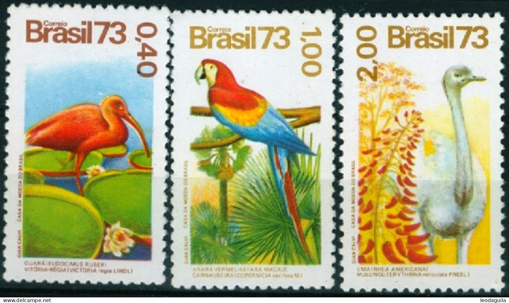 BRAZIL #1328/30/31 -  BIRDS - MACAW (Ara Macau )  - SCARLET  IBIS -  GUARÁ  -  MNH 1973 - Nuevos