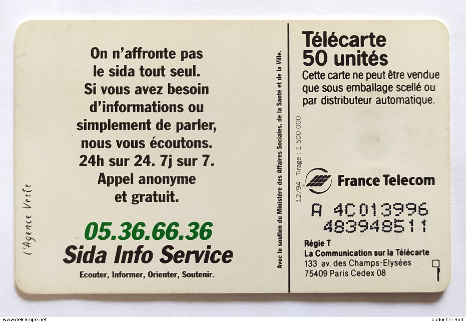 Télécarte France - Sida Info Service - Non Classés