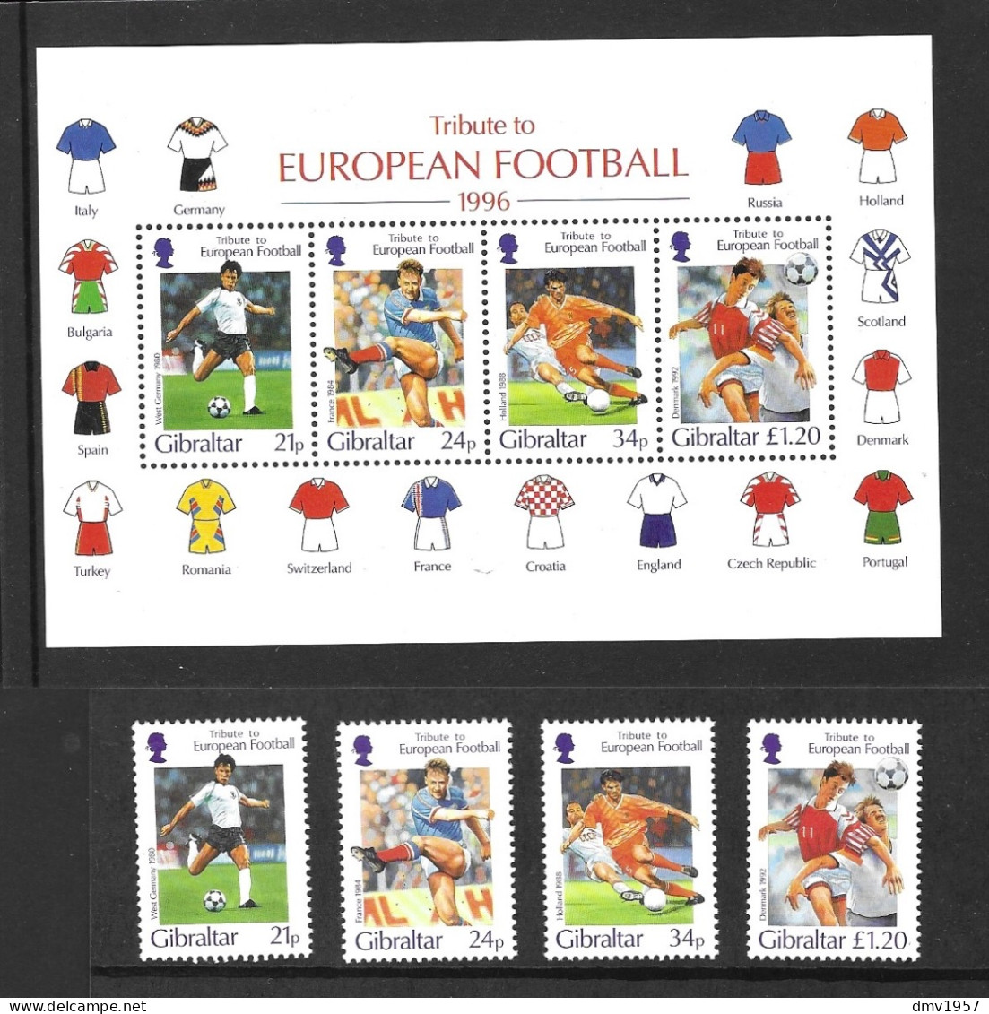 Gibraltar 1996 MNH Euopean Football Championship, England Sg 771/4 & MS 775 - Gibilterra