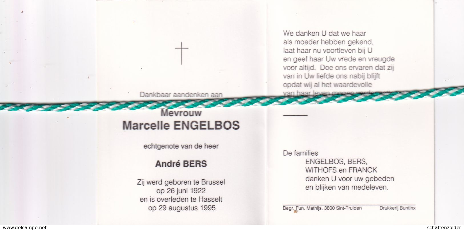 Marcelle Engelbos-Bers, Brussel 1922, Hasselt 1995. Foto - Avvisi Di Necrologio