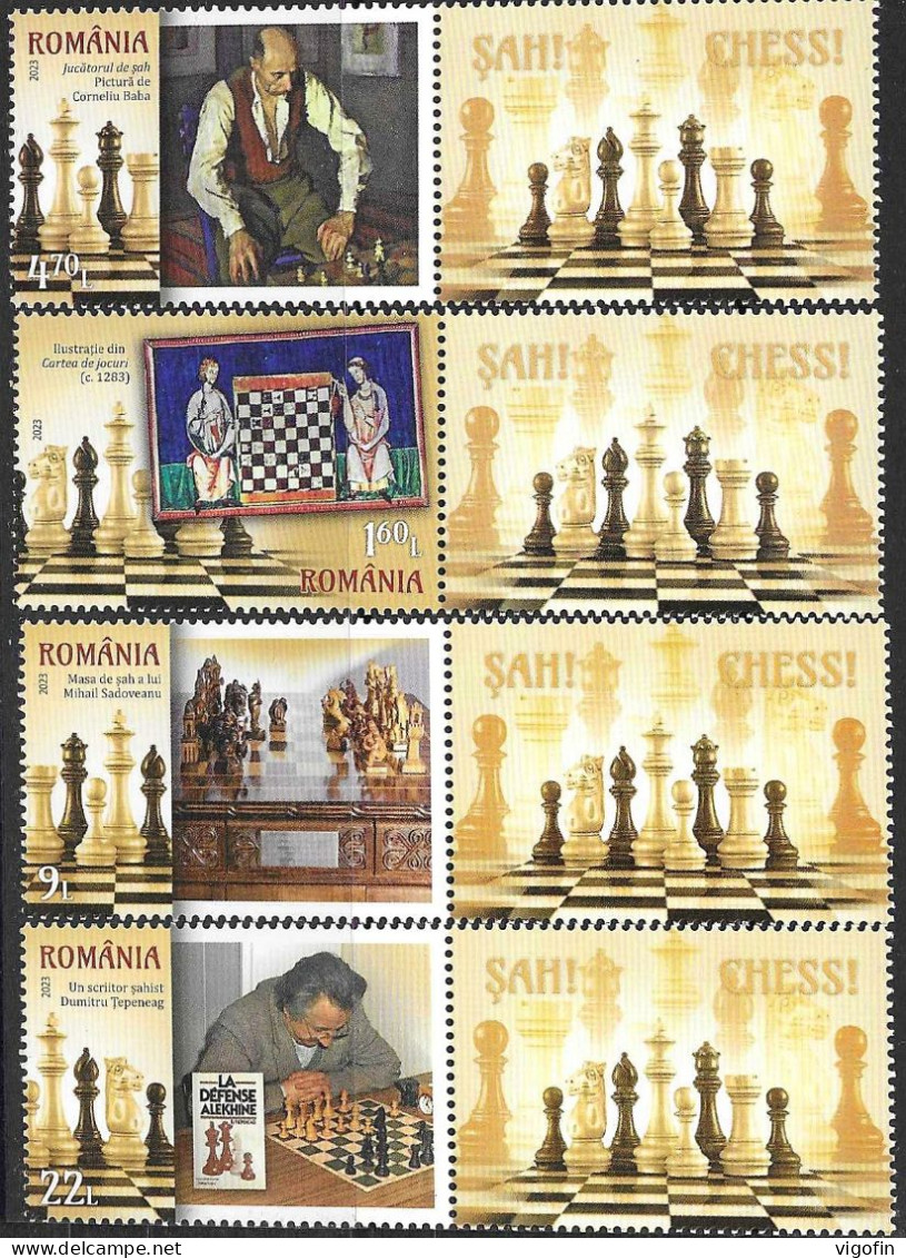 RO 2023 CHESS, ROMANIA 4v+Lables, MNH - Unused Stamps