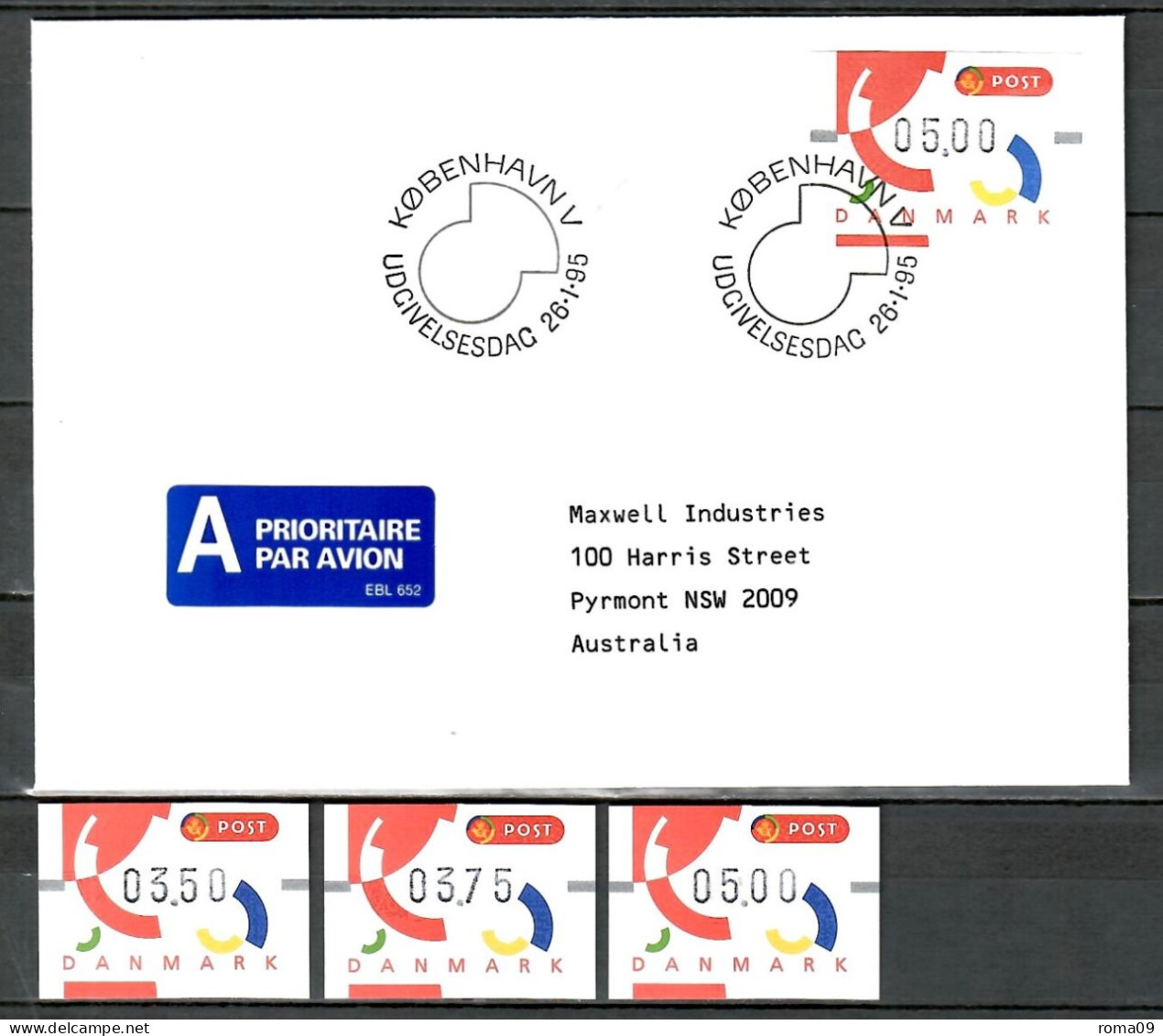 Dänemark, ATM MiNr. 4 (3,50+3,75+5,00 Kr.) + FDC (5,00 Kr.); ; B-714 - Vignette [ATM]