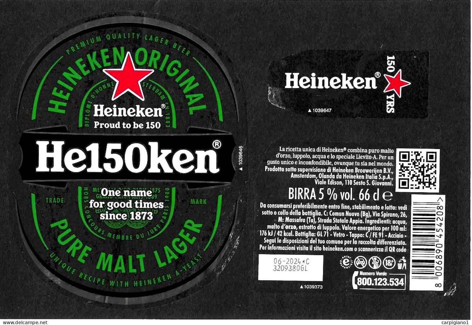 OLANDA - Etichetta Birra Beer Bière HEINEKEN Nome Sbagliato HE150KEN 150° Anniv. "one Name For Good Times Since 1873" - Bière