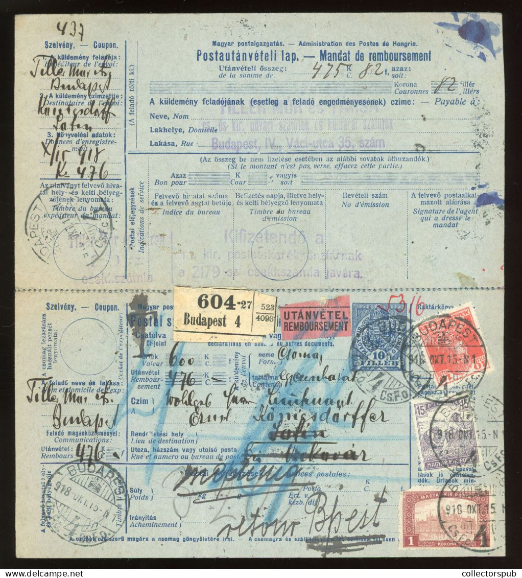 HUNGARY 1918. Interesting Retour Parcel Card - Pacchi Postali