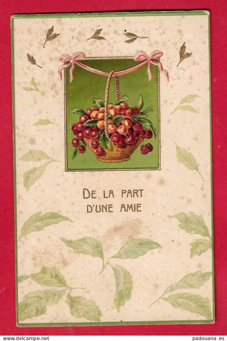 AD782 FANTAISIES CERISIER  FRUITS PANIER DE CERISES CARTE GAUFREE - Arbres