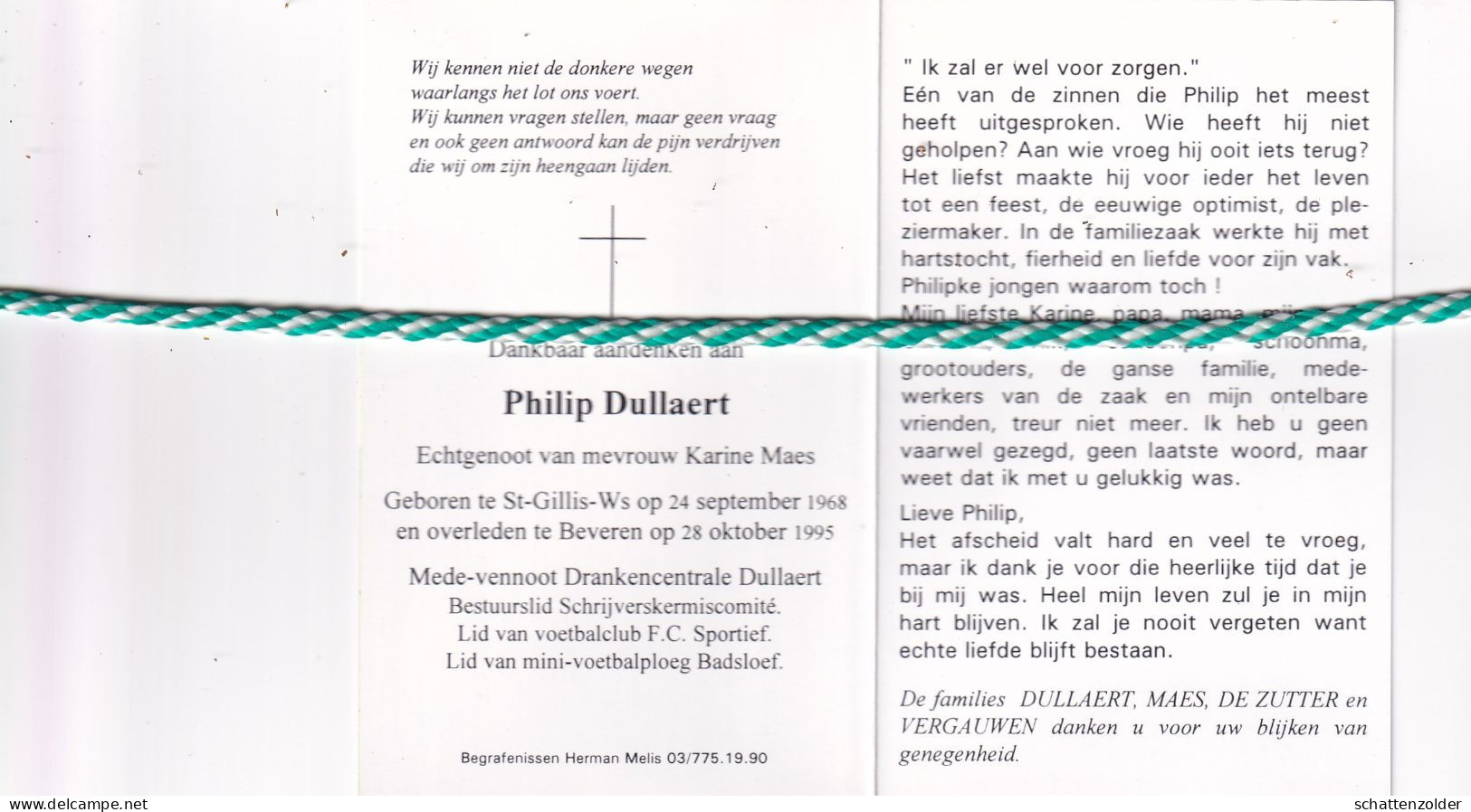 Philip Dullaert-Maes, Sint-Gillis-Waas 1968, Beveren 1995. Mede Vennoot Drankencentrale. Foto - Avvisi Di Necrologio