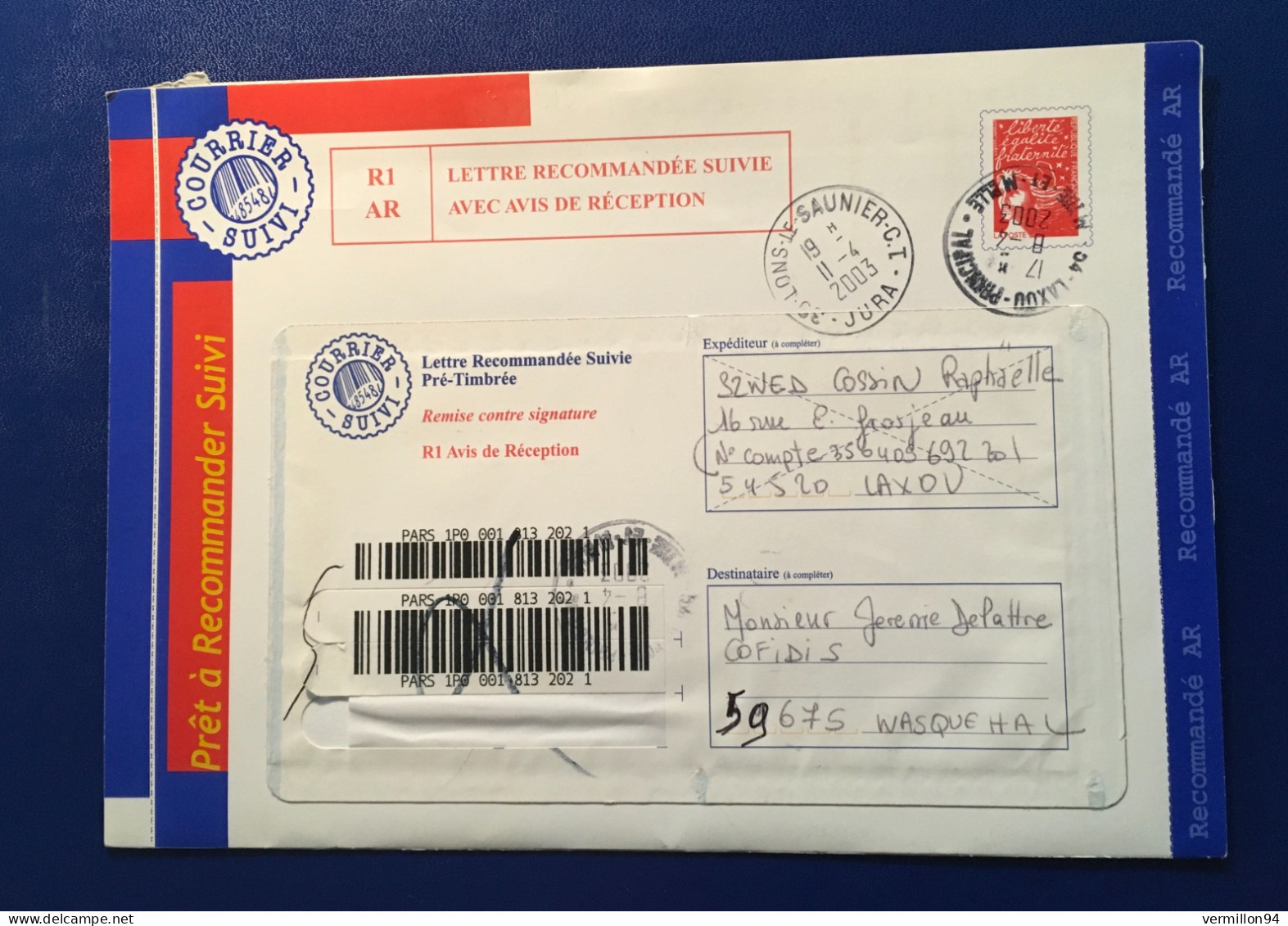 Rare Lettre Recommandée Suivie Prêt à Recommander Ayant Circulé. Marianne De  Luquet. 2003 - 1997-2004 Marianne Of July 14th