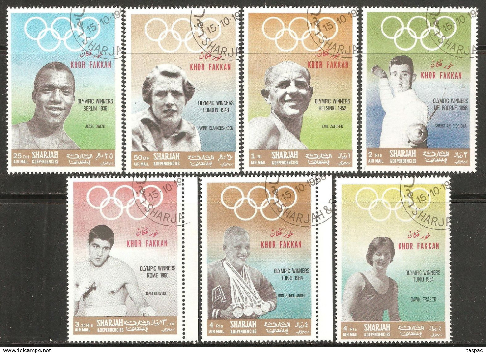 Khor Fakkan 1969 Mi# 219-225 Used - Gold Medallists / Summer Olympic Games - Sonstige & Ohne Zuordnung