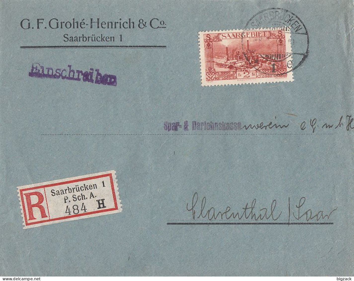 Saargebiet R-Brief EF Minr.119 Saarbrücken 1 8.7.29 - Briefe U. Dokumente