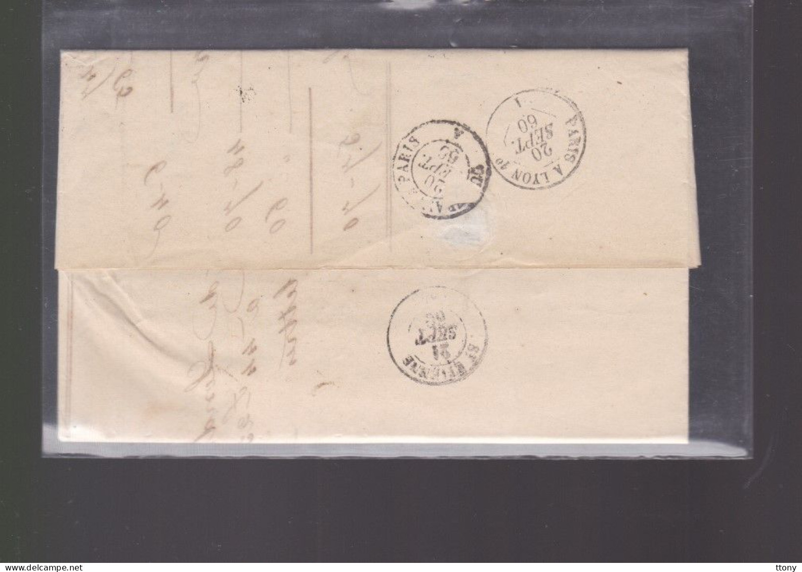 Un  Timbre  Napoléon III   N° 14  20 C Bleu  Lettre Boulogne -Sur - Mer  à Calais  1860  Pour St Etienne Pc 455 - 1853-1860 Napoleon III