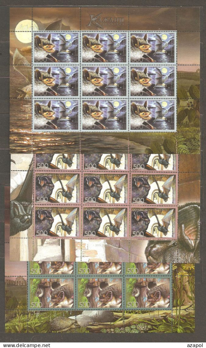 Belarus: 3 Mint Sheetlets, Animals - Bats, 2006, Mi#634-636, MNH - Chauve-souris