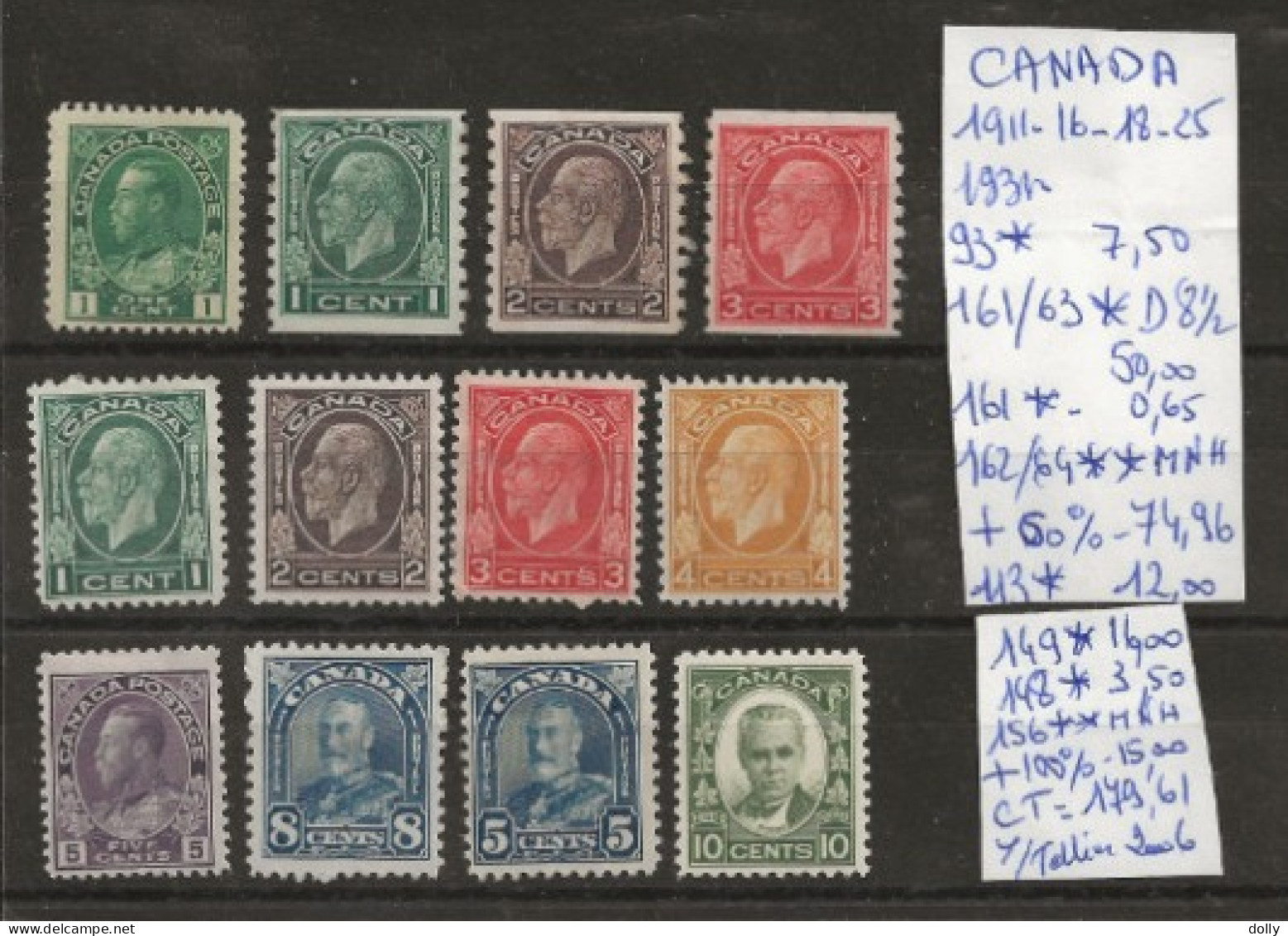 TIMBRE DU CANADA NEUF **/* DE 1911A1931   Nr VOIR SUR PAPIER AVEC TIMBRES COTE 179.61  € - Neufs