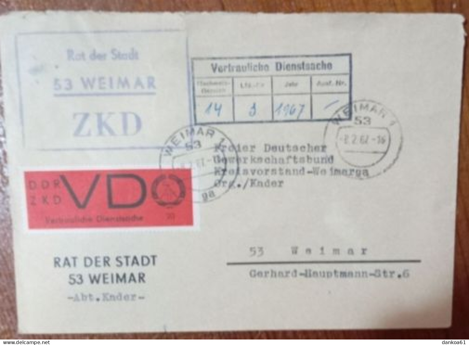 DDR 1966/67 4 Dienstbriefe (Umschläge Ohne Inhalt) Apolda, Weimar, Erfurt, Merseburg. - Lettres & Documents