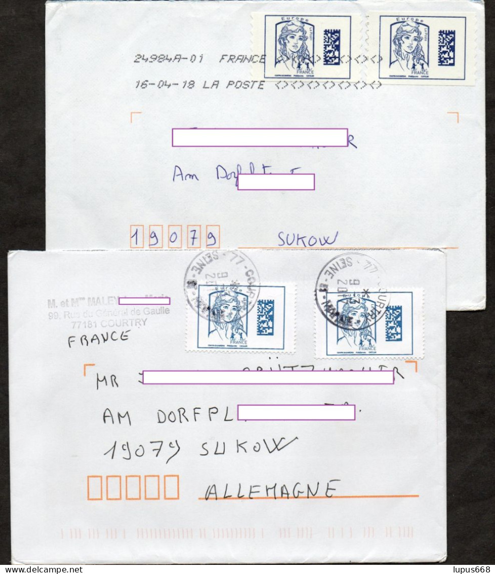 U Frankreich 2016 MiNr. 6340 (2), 6342 (2) Marianne Europe  Auf 2 Briefen 100g In Die BRD ;  Xdr - Cartas & Documentos