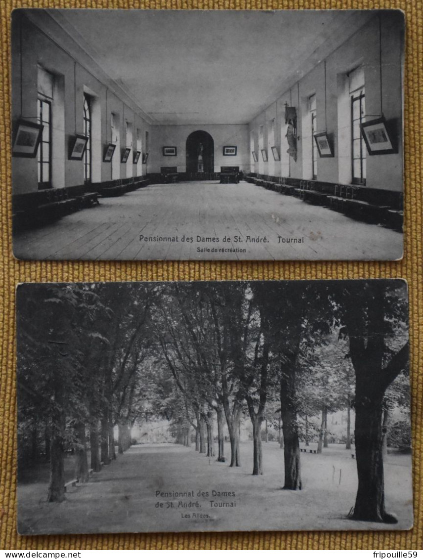 Lot De 2 Cartes -Pensionnat Des Dames De St-André - Tournai - Les Allées // Salle De Récréation - Sans éditeur-vers 1910 - Doornik