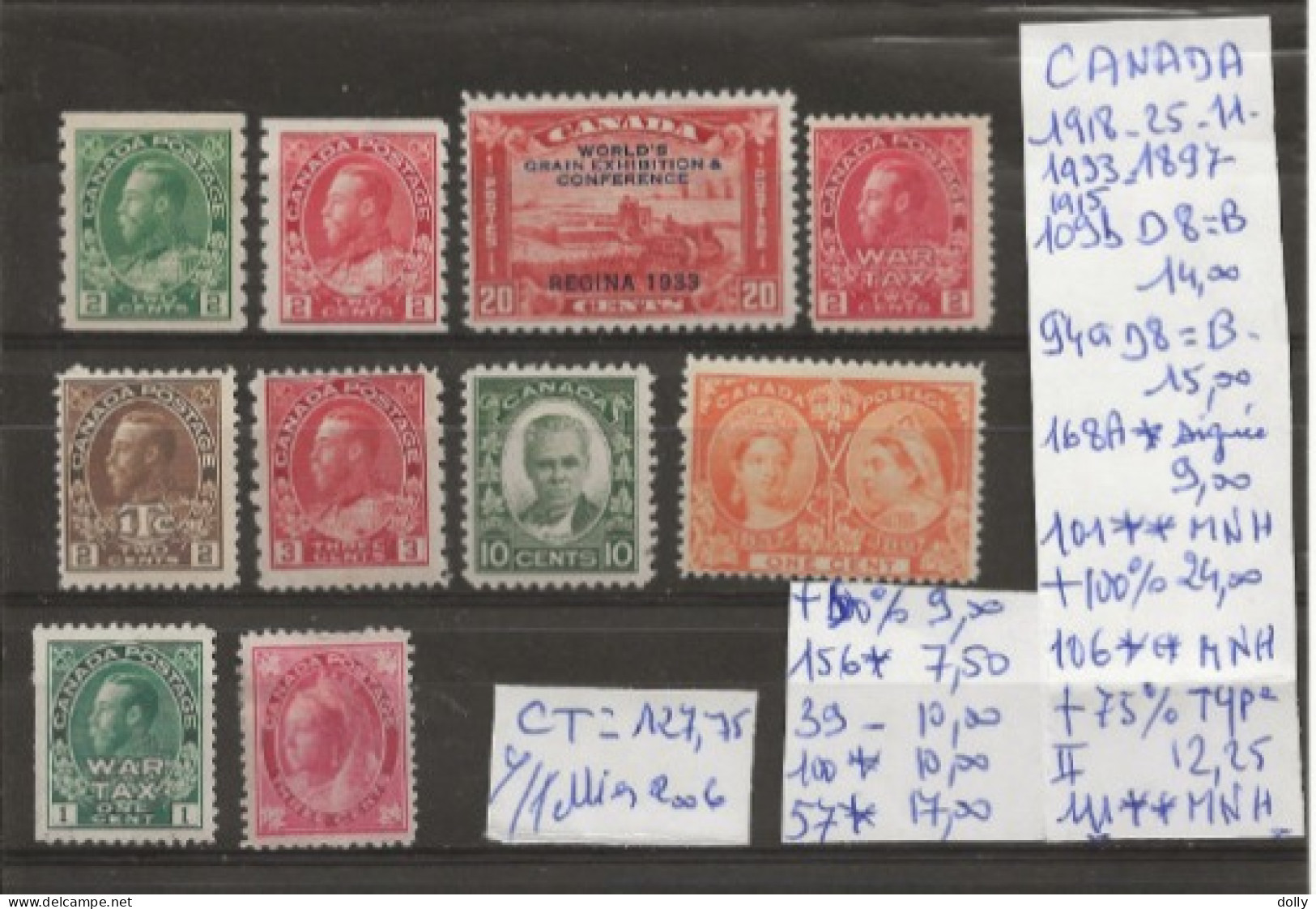 TIMBRE DU CANADA NEUF **/* DE 1918 A1933   Nr VOIR SUR PAPIER AVEC TIMBRES COTE 127.75  € - Ungebraucht