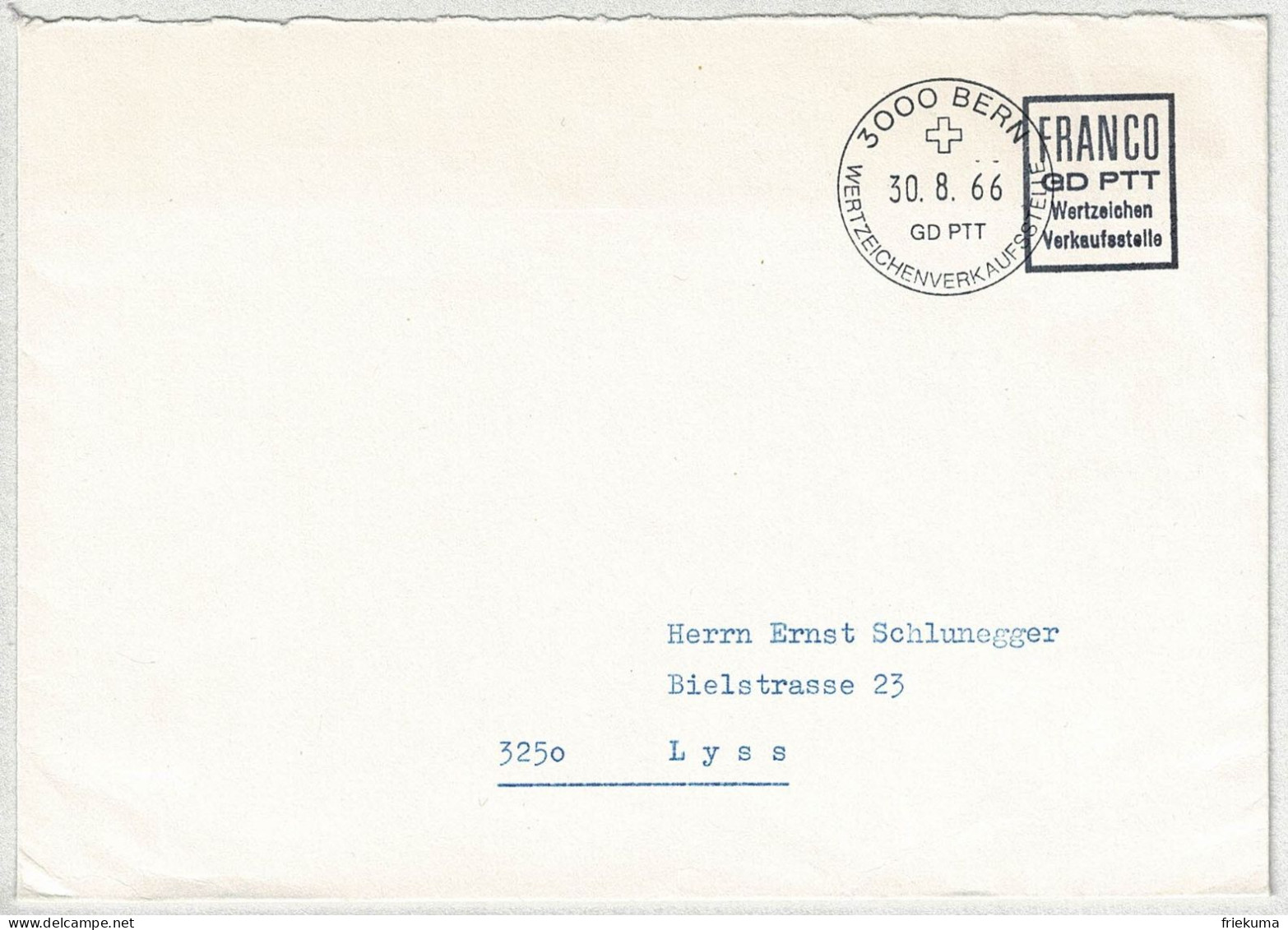 Schweiz 1966, Brief Mit Franco-Vordruck Wertzeichen-Verkaufsstelle Bern - Lyss, Ganzsache / Entier / Stationery - Interi Postali