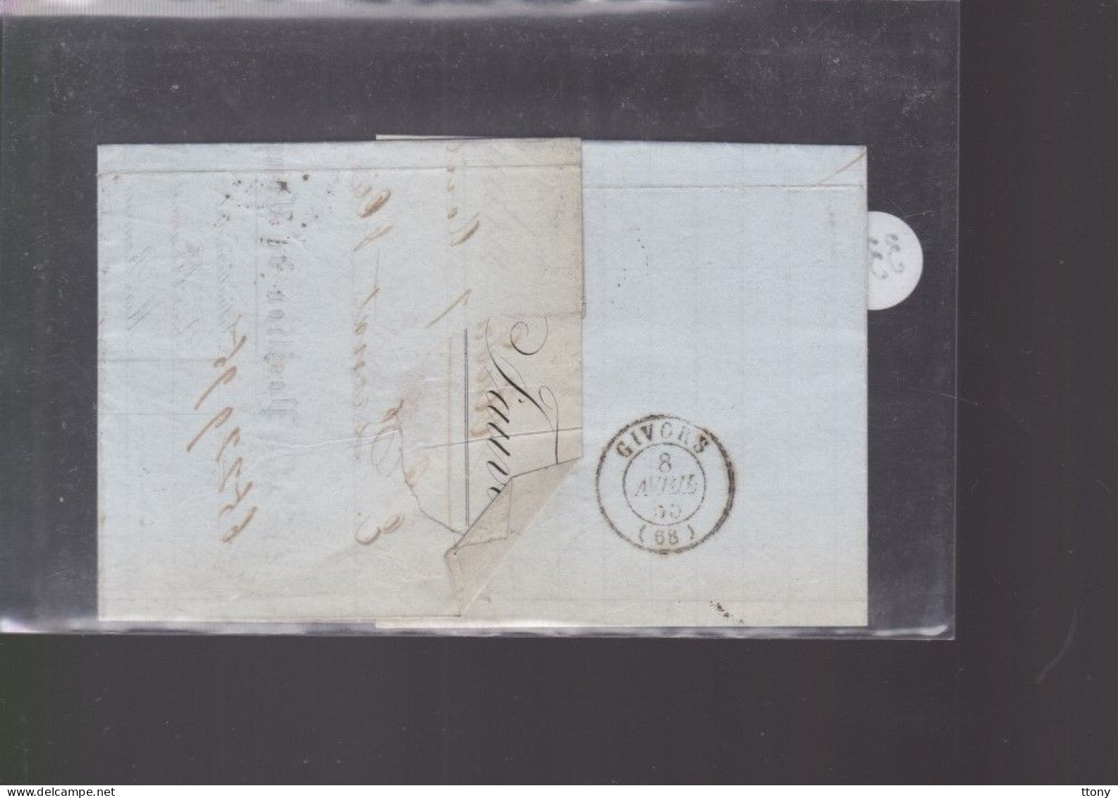 Un  Timbre  Napoléon III   N° 14  20 C Bleu  Lettre Départ Lyon     1855  Pour Givors - 1853-1860 Napoléon III