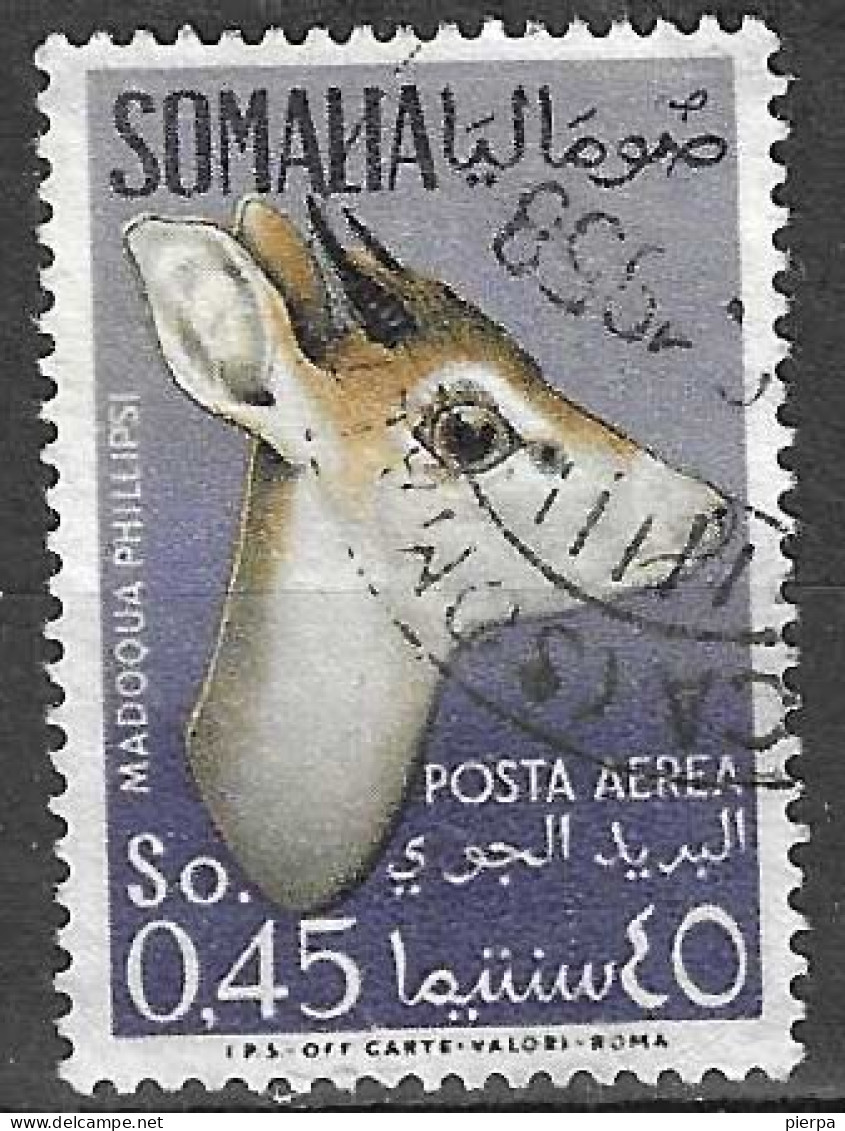 SOMALIA  - 1955 - POSTA AEREA - ANTILOPI - So. 0,45- USATO (YVERT AV54 - MICHEL 307 - SS A27) - Somalia (AFIS)