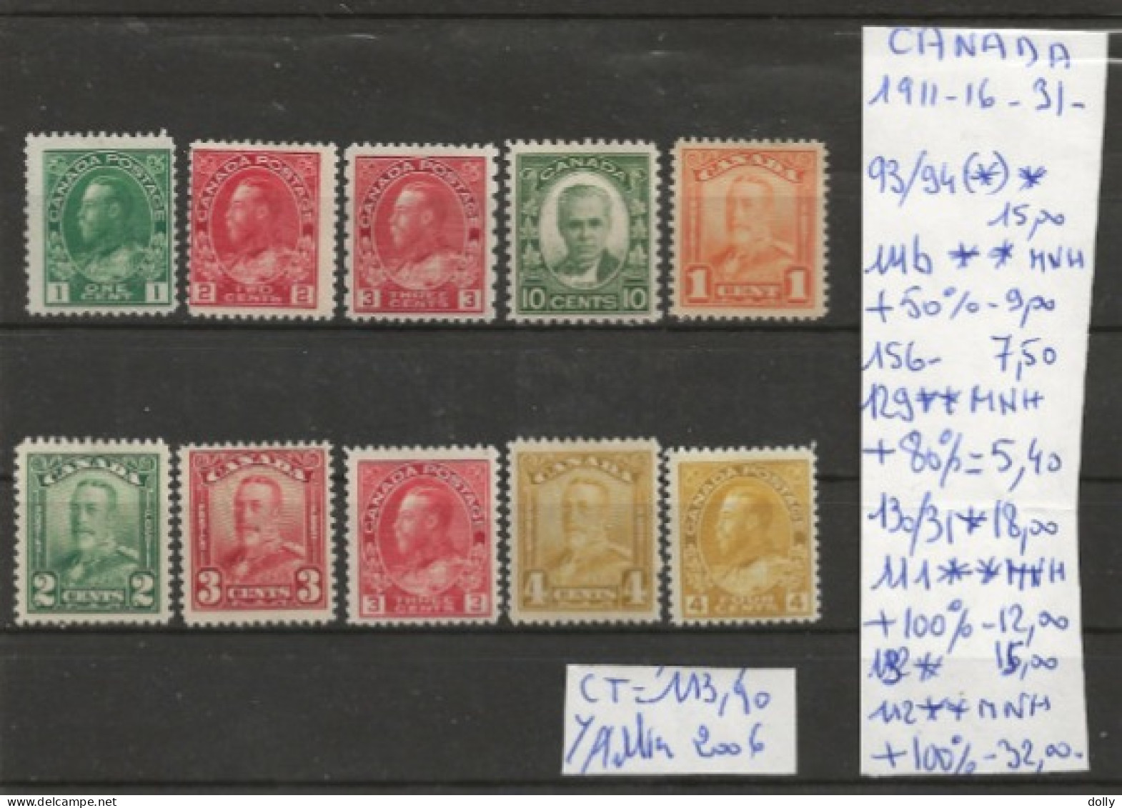 TIMBRE DU CANADA NEUF **/* DE 1911 A1931   Nr VOIR SUR PAPIER AVEC TIMBRES COTE 113.90  € - Unused Stamps